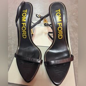 Tom Ford Black Leather Strappy Heeled Sandals Size 40 1/2